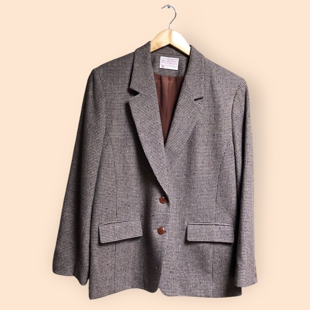 Vintage 60s/80s Pendleton Wool Houndstooth Blazer Suit Jacket Brown Women’s 14 P